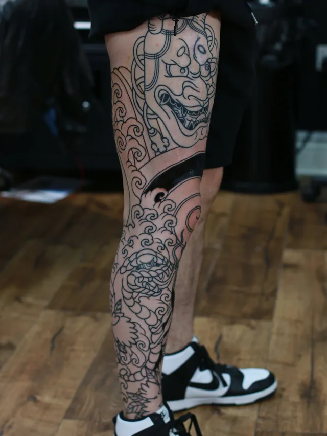 A Japanese leg sleeve in progress